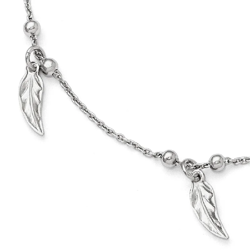 Sterling Silver Dangling Feather and Bead Anklet, 9-10 Inch