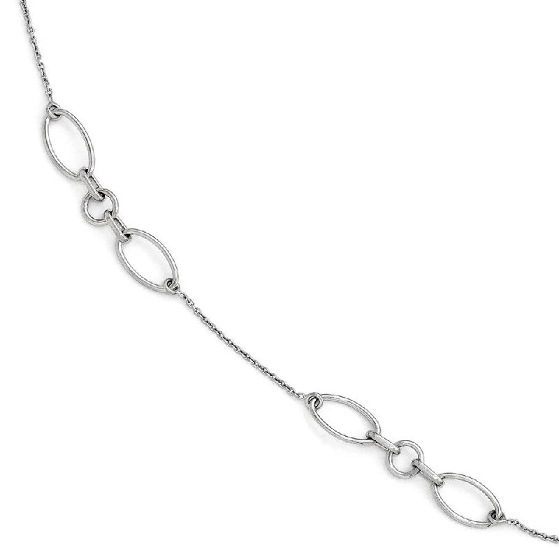 Sterling Silver Oval Station Link Anklet, 9-10 Inch