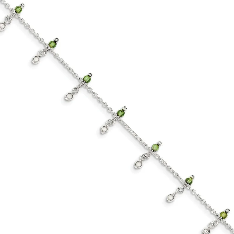 Sterling Silver Peridot Beaded Anklet, 9 Inch