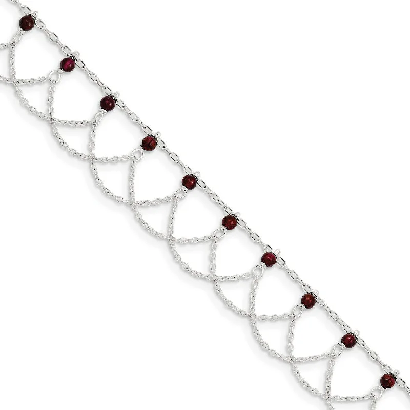 Sterling Silver Rhodolite Garnet Swag Anklet, 10 Inch