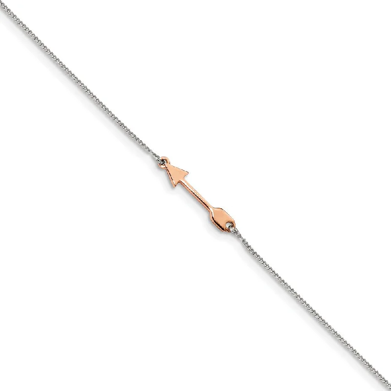 Sterling Silver, Rose-Tone Arrow And 1mm Curb Chain Anklet, 9-10 Inch